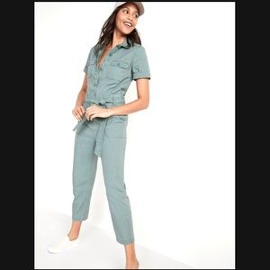 Garment-Dyed Tie-Belt Utility Jumpsuit | dried herb green | size M | never worn